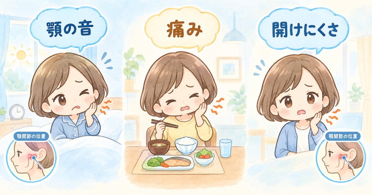 朝のこわばりや食事中の痛みは顎関節症の症状？